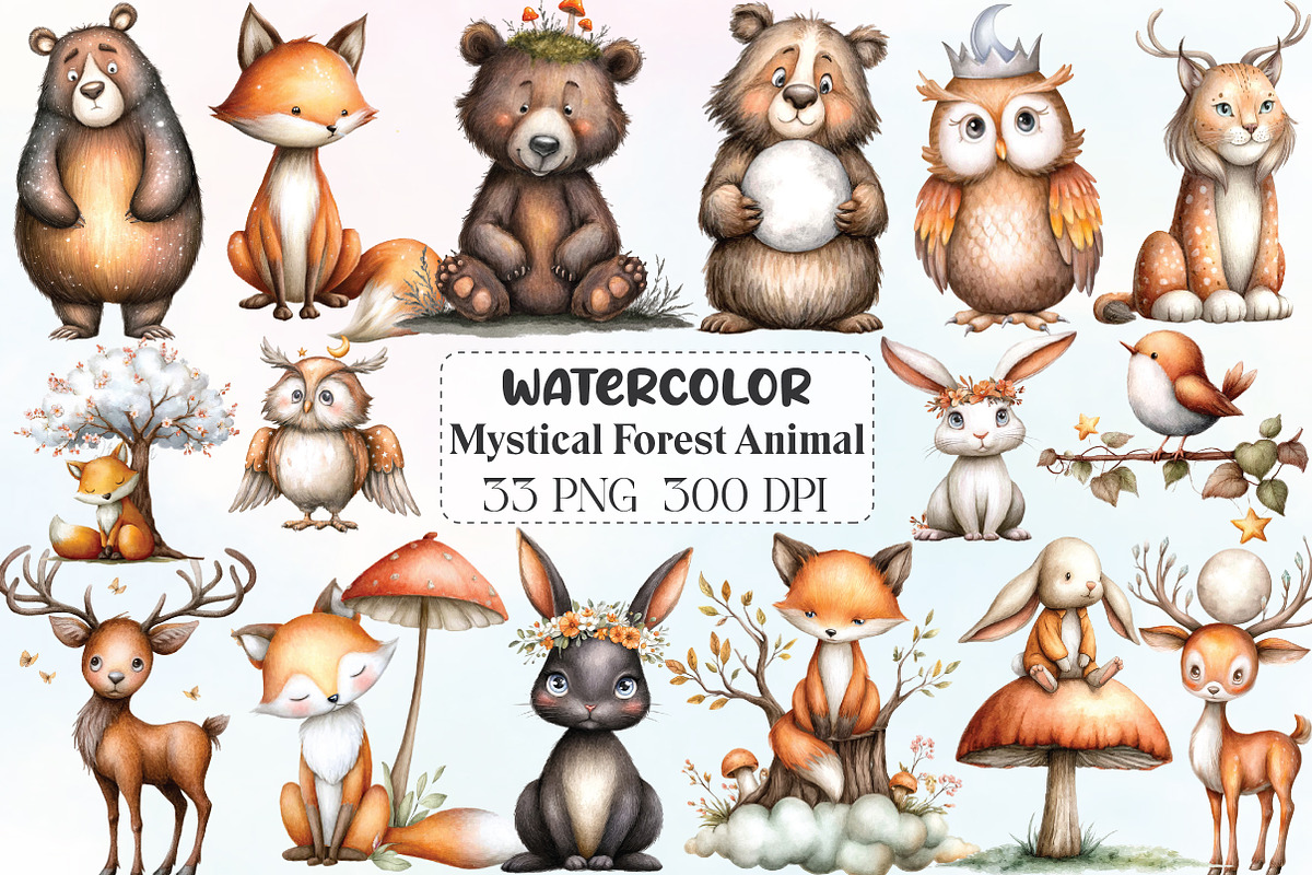 mystical forest animal clipart, an Illustration by CraftArtStudio (Photo 1 of 6)