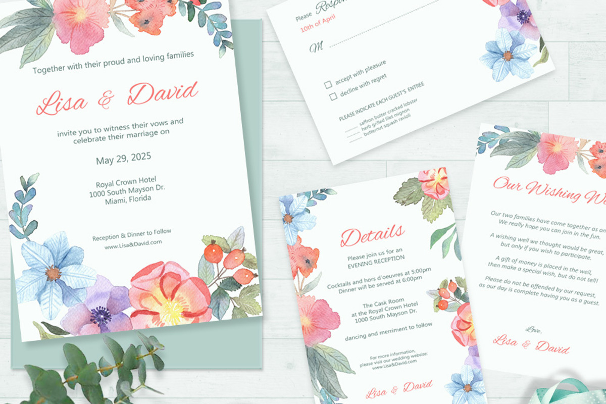 Floral Watercolor Wedding Suite, an Invitation Template by Love Design (Photo 2 of 11)