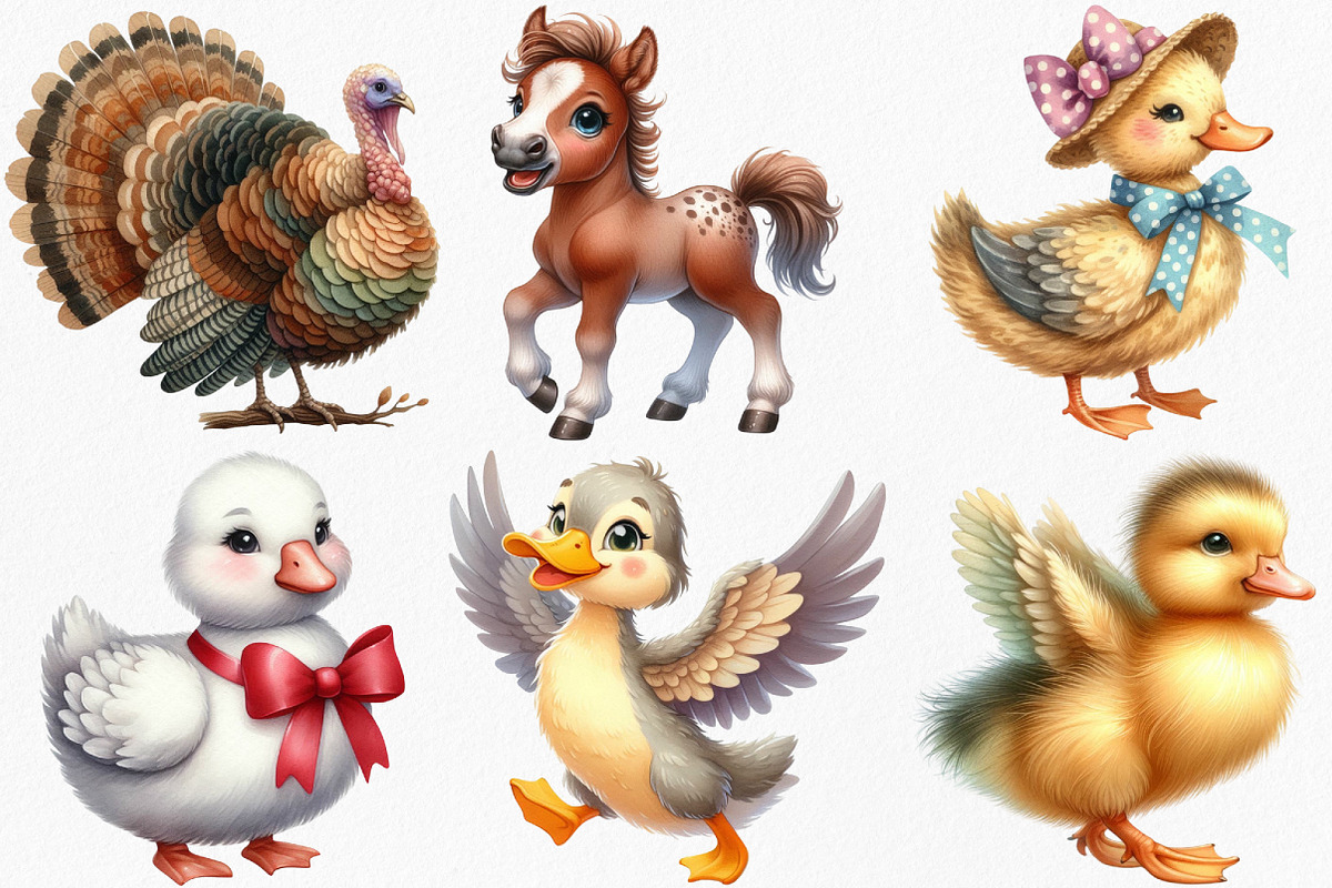 Watercolor Farm Animals Clipart, an Illustration by Canvas Craft (Photo 2 of 7)