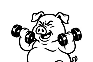 Vector of fat pig lifting dumbbells., an Animal Illustration by yod67