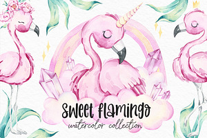 Sweet Flamingo Watercolor Collection