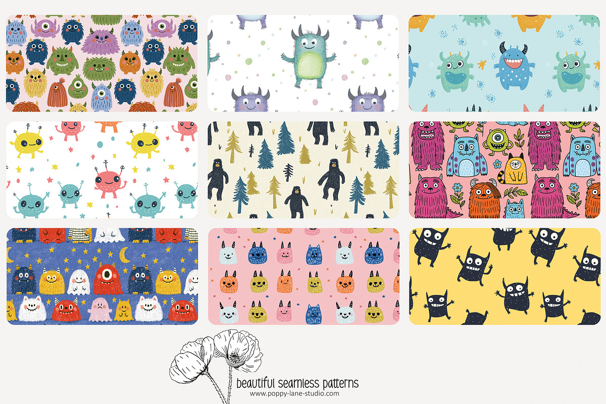 70 (kids) monster seamless pattern, a Pattern Graphic by Poppy Lane Studio (Photo 2 of 10)