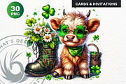 St Patricks day Highland Cow Clipart, an Animal Illustration by ThatsDesignArt (Thumbnail 10 of 10)