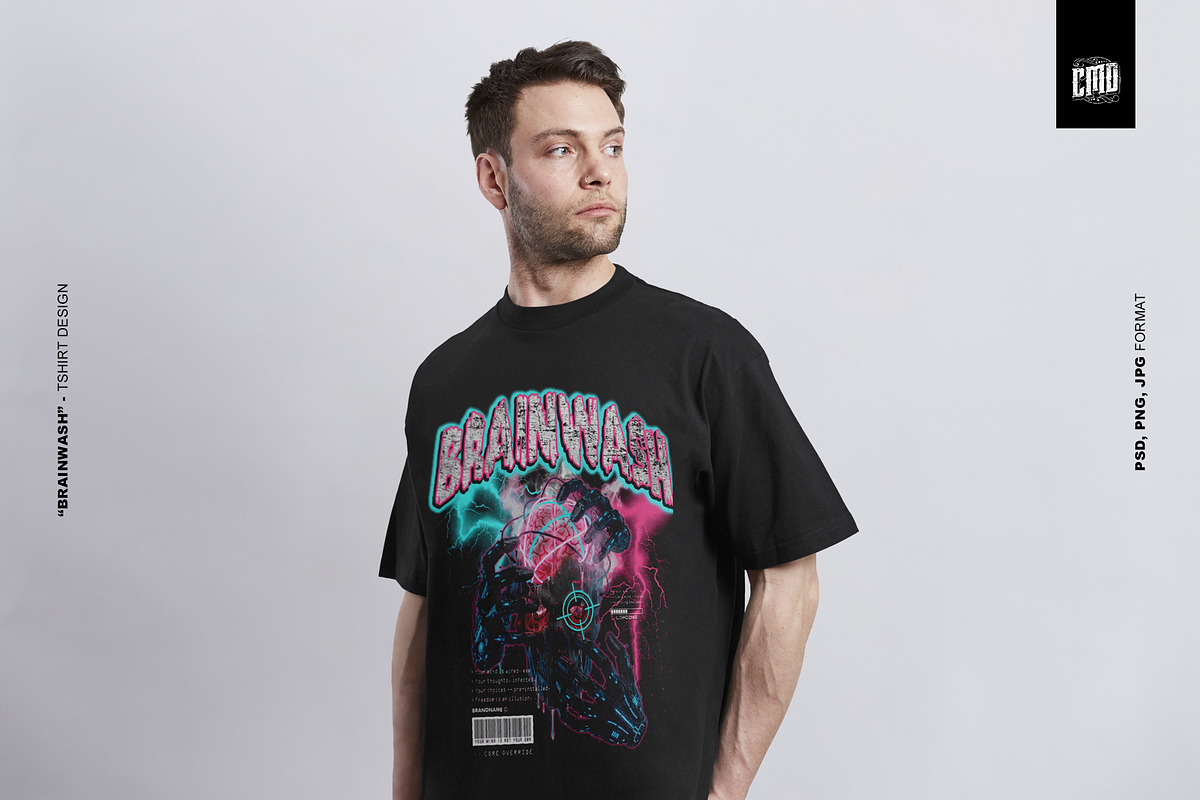 BRAINWASH - Cyber T-Shirt Design, an Object Graphic by Cmd Project (Photo 4 of 9)