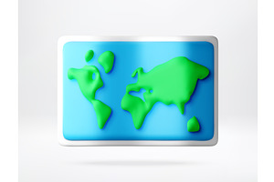 3d icon of a world map on, a Technology Illustration by Abscent