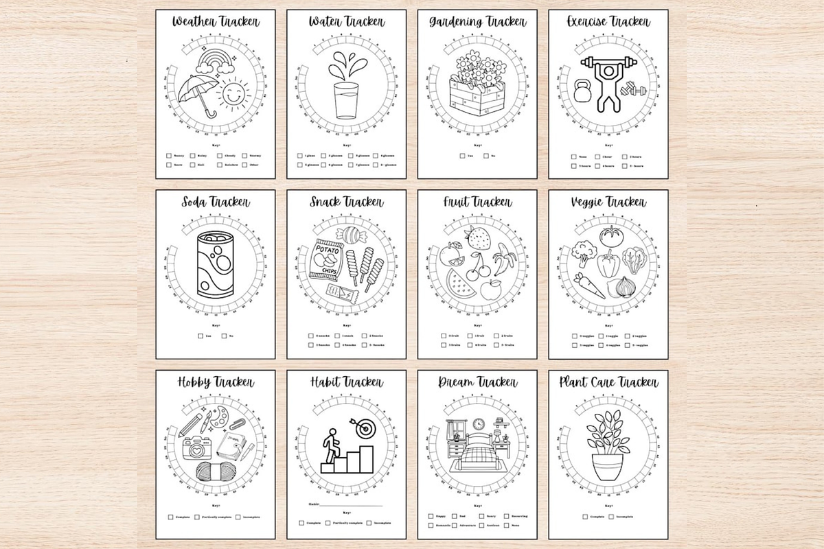 Monthly Habit Trackers BUJO Template, a Stationery Template by DigitalDoodlesToday (Photo 3 of 7)