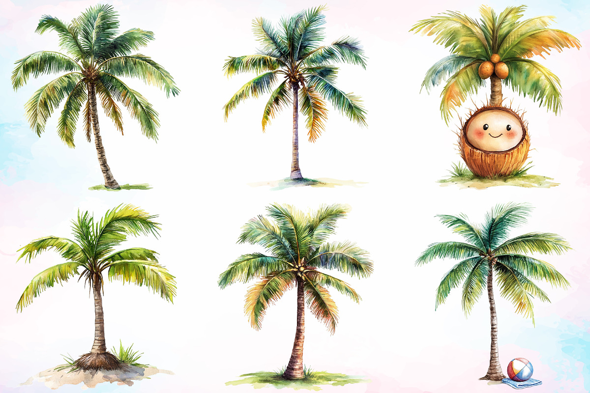 Watercolor Coconut Tree Clipart PNG, an Illustration by Canvas Craft (Photo 3 of 4)