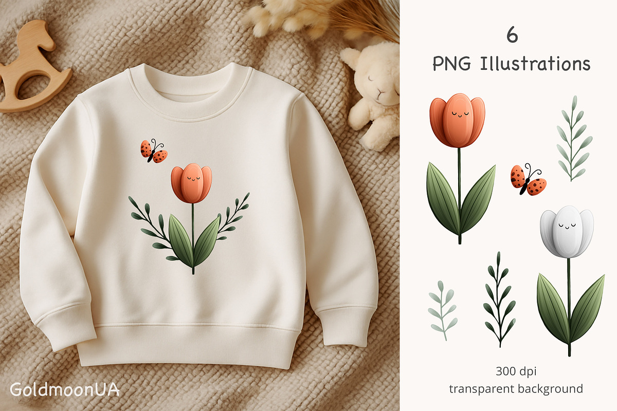 Tulip mood Patterns & Clipart, a Seasonal Illustration by GoldmoonUA (Photo 3 of 5)