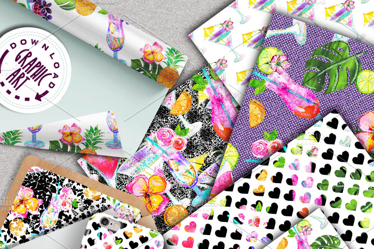 Summer cocktails seamless pattern, a Pattern Graphic by Download Graphic Art (Photo 4 of 9)