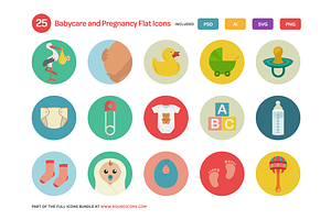 Babycare And Pregnancy Flat Icons Se