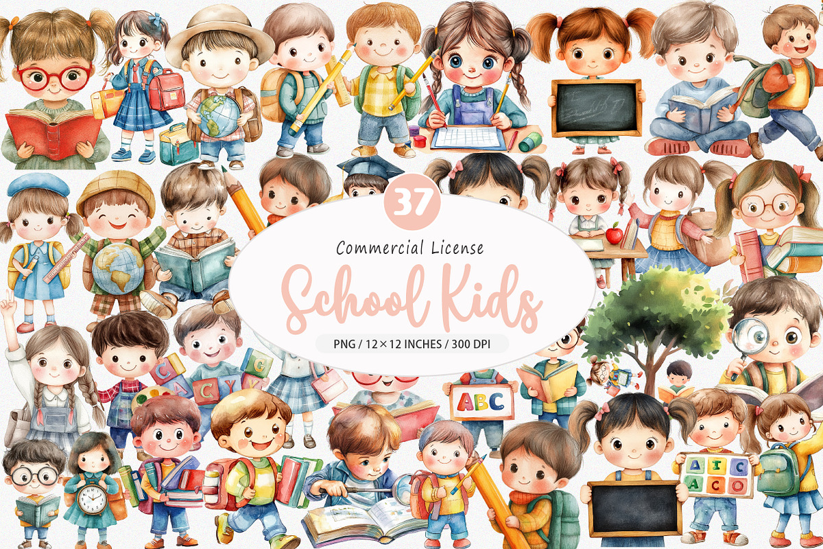 School Kids Clipart PNG, an Illustration by SinaCreation (Photo 1 of 5)
