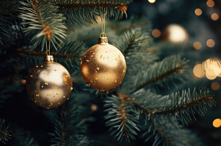 Christmas tree with golden baubles o, a Photo by Iftikhar Alam