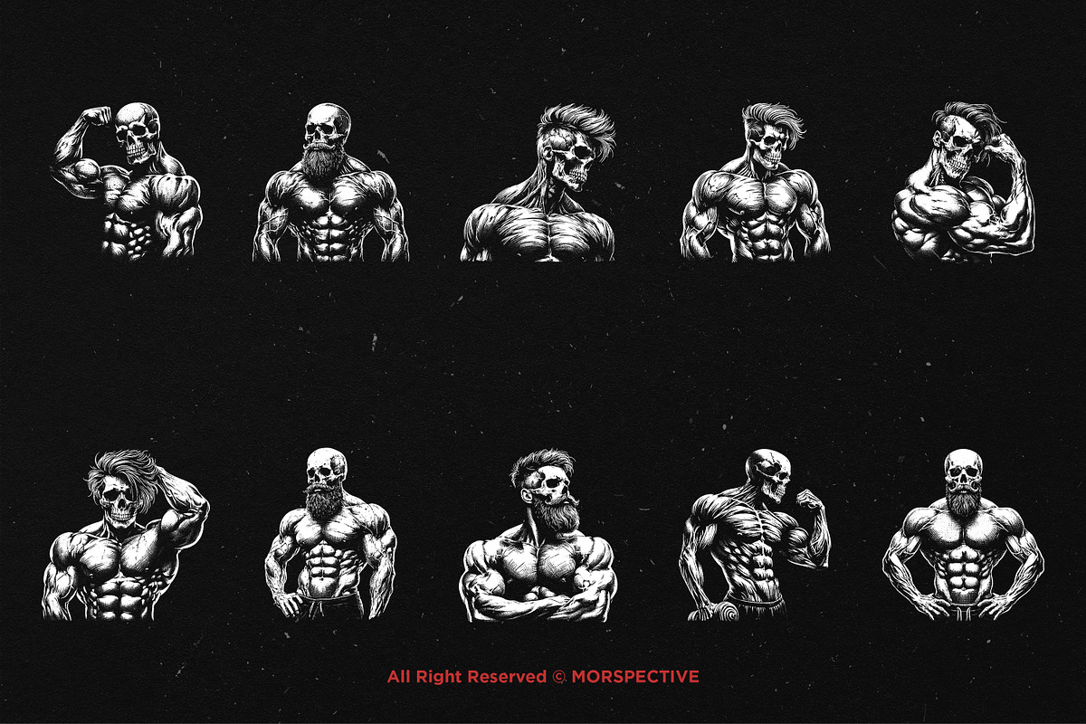 10 Bundle Dark Art Skull Bodybuilder, an Illustration by Morspective (Photo 6 of 7)
