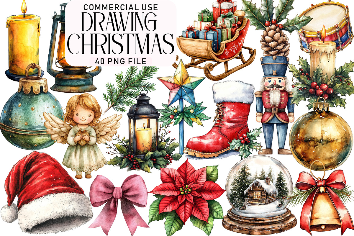 Vintage Drawing Christmas Clipart, an Illustration by Daily.Designs (Photo 1 of 5)