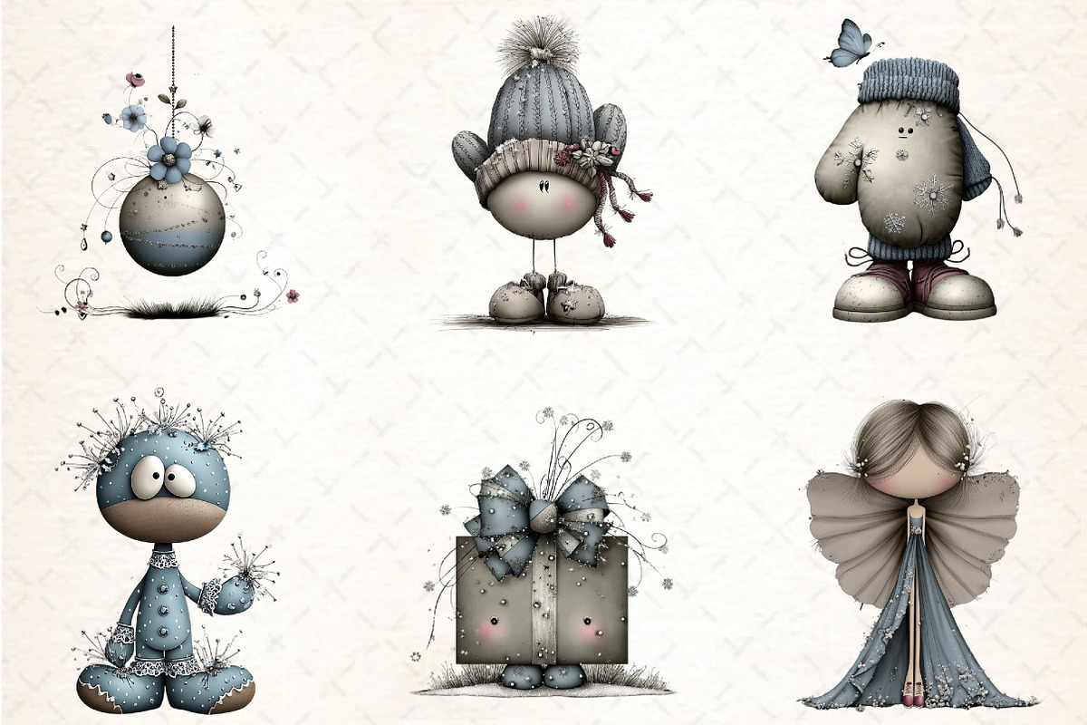 Whimsical Icy Blue Christmas Bundle, an Illustration by DreamCafeArt (Photo 2 of 6)
