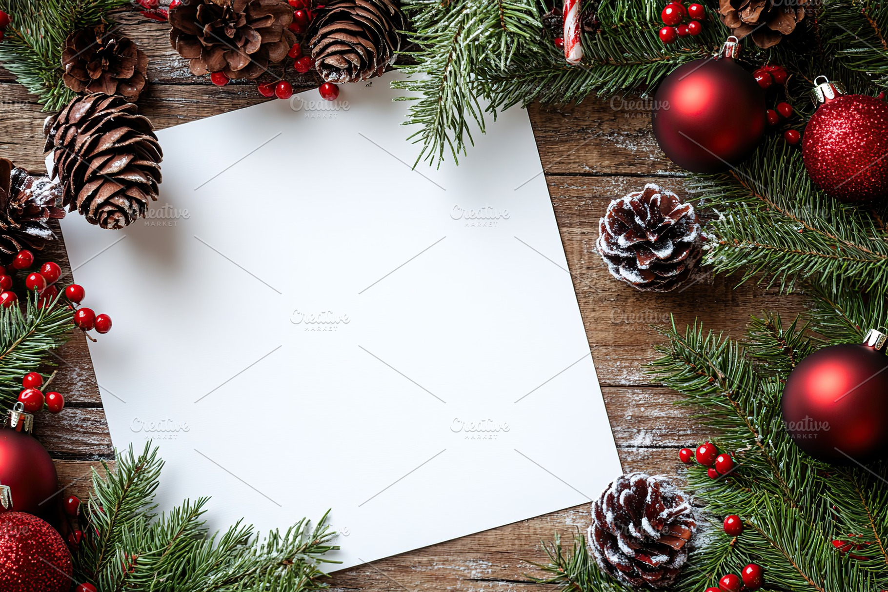 Mockup of white paper with christmas decorations, a Background Photo by AlyaAnd