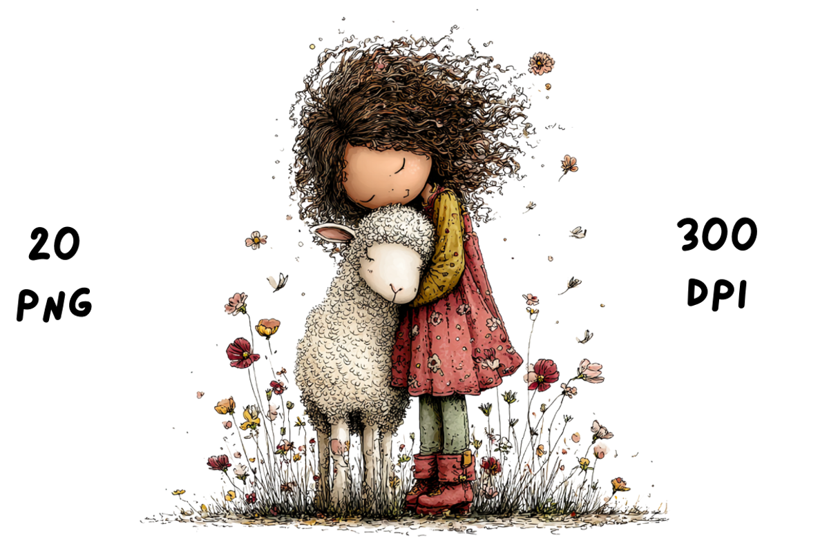 Whimsical Floral Girl & Lamb, an Animal Illustration by GiraffeCreative (Photo 9 of 20)