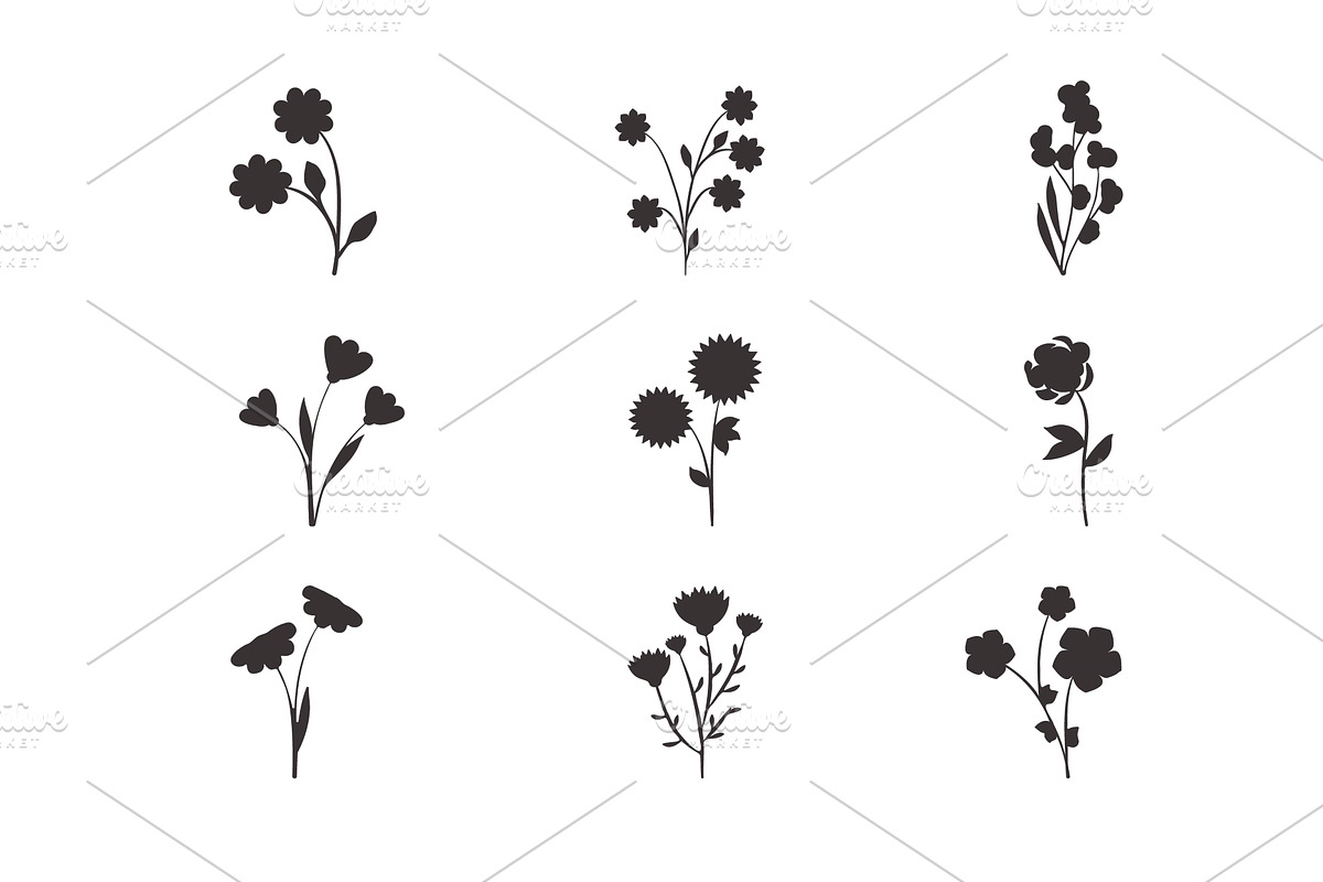 Abstract black floral silhouettes, an Illustration by okskukuruza