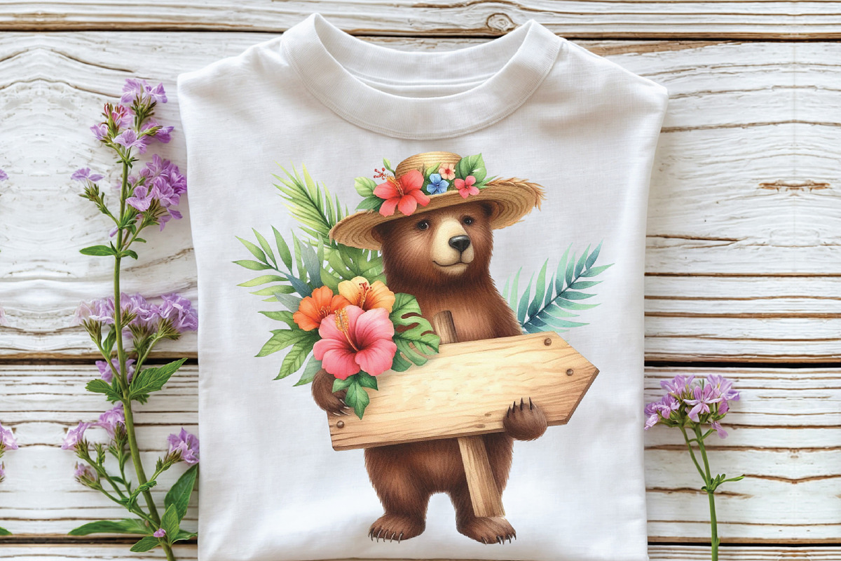 Watercolor Summer Bear Clipart, an Illustration by CraftArtStudio (Photo 3 of 5)