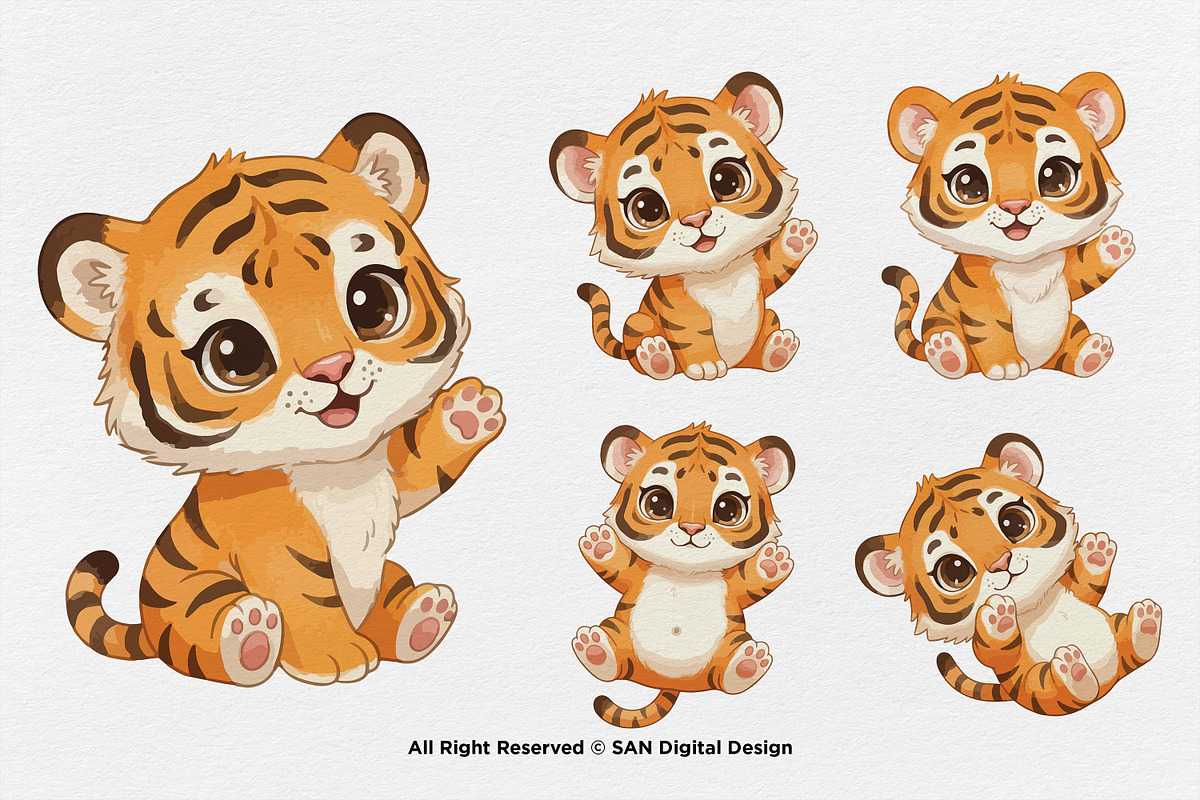 15 Bundle Watercolor Tiger Orange, an Animal Illustration by Morspective (Photo 7 of 8)