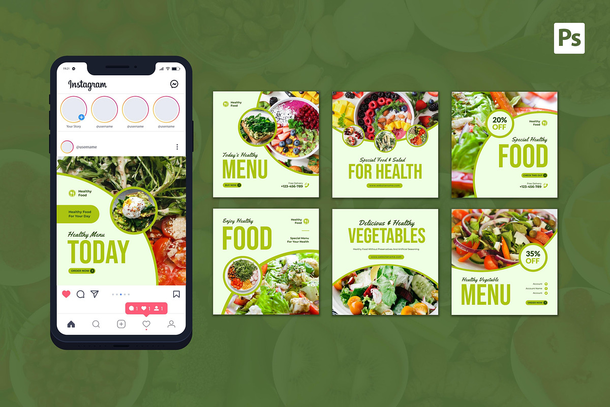 Healthy Food Instagram Post, a Social Media Template by CavenArt (Photo 3 of 5)