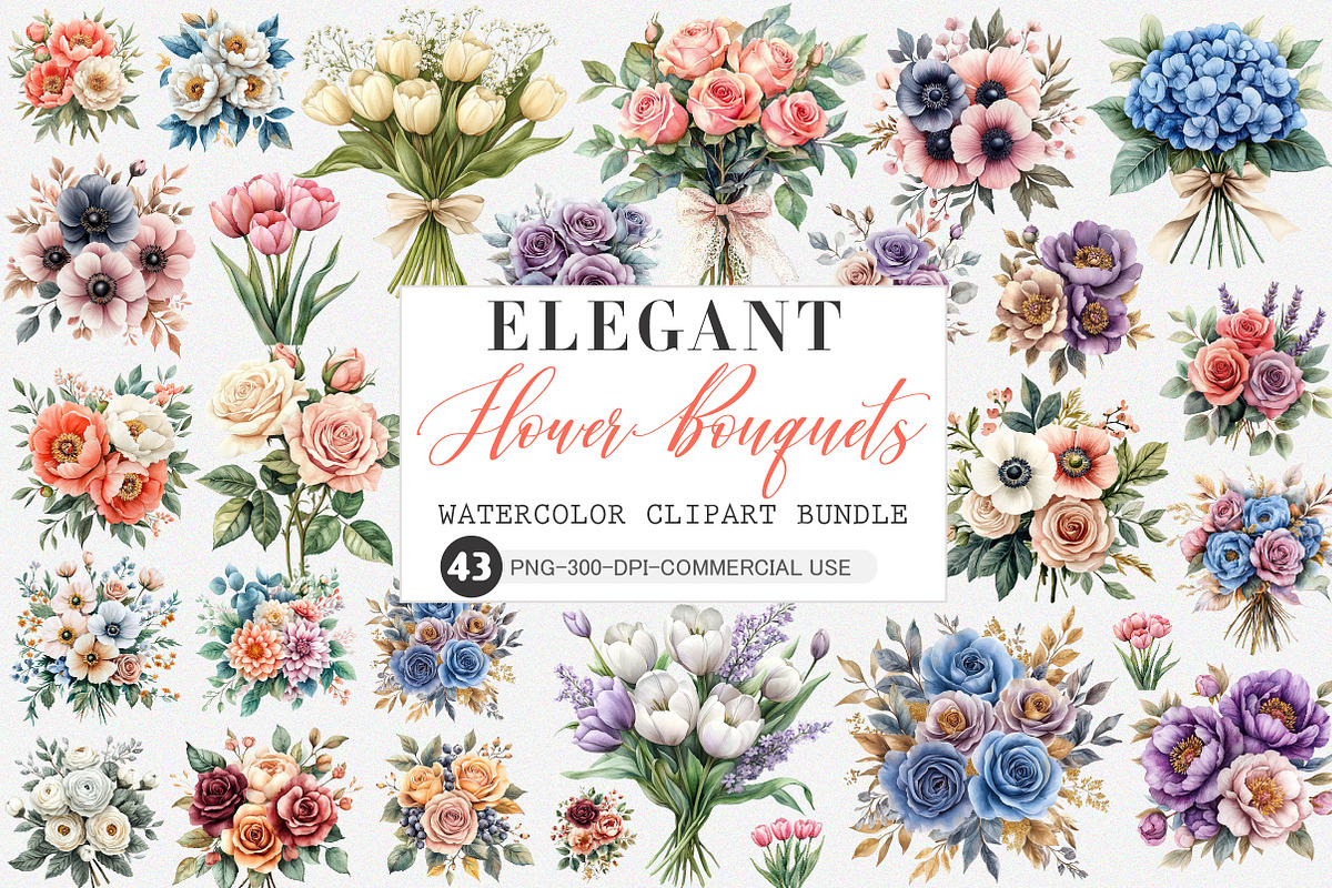 Elegant Watercolor Flower Bouquets, an Illustration by SinaCreation (Photo 1 of 7)