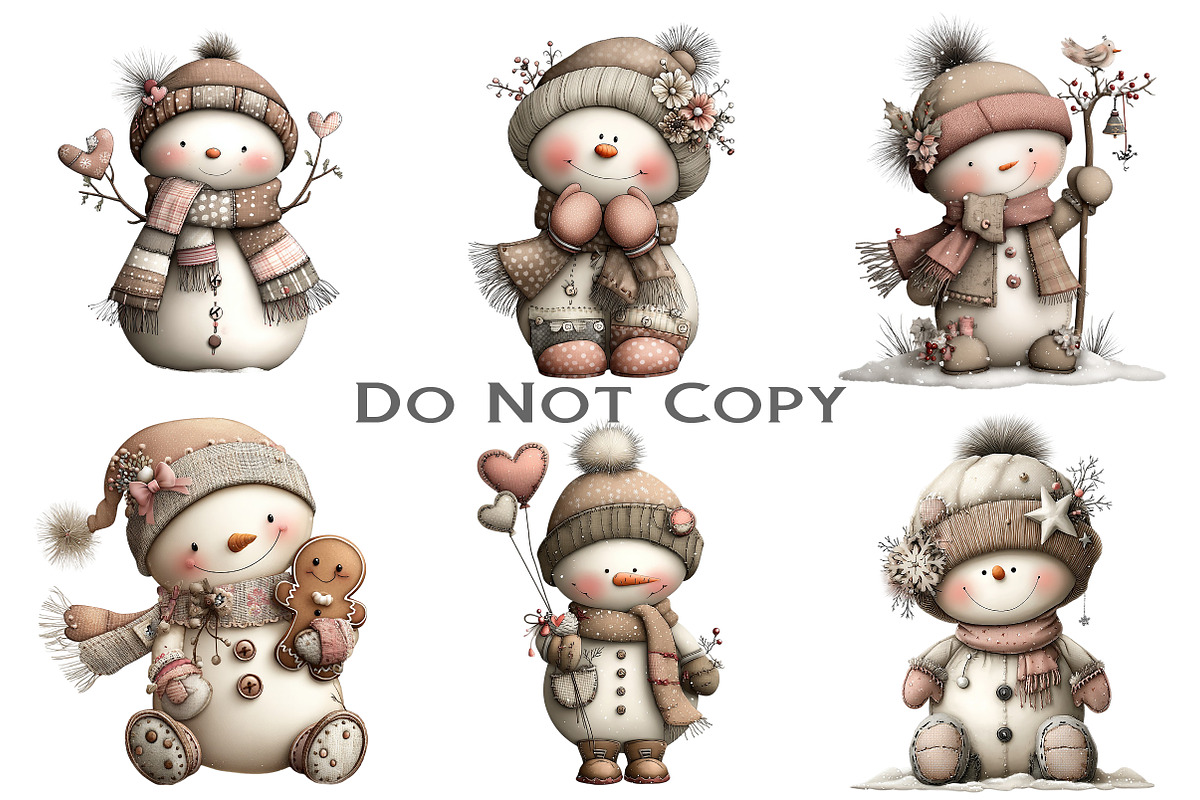Whimsical Patchwork Snowman Clipart, an Illustration by Craft Nest (Photo 6 of 9)