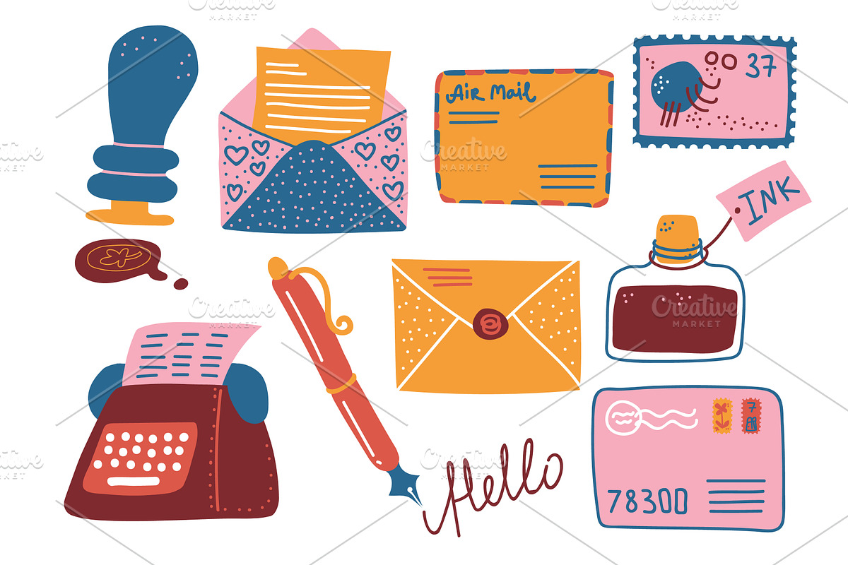 Retro Post Supplies Set, Mailbox, an Object Illustration by TopVectors