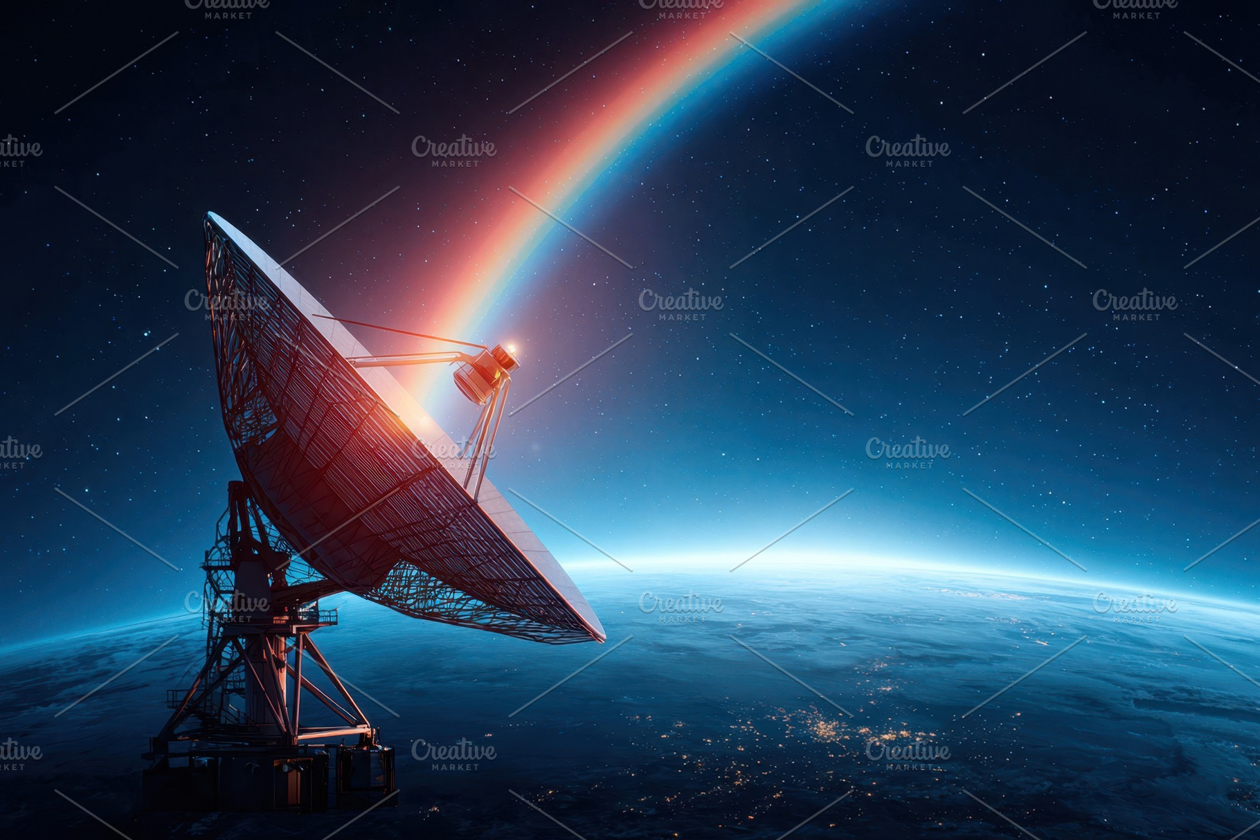 Satellite orbiting earth at sunrise, a Technology Photo by AlyaAnd