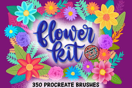 Huge Procreate Flower Brush Kit, a Brush Add-On by AlwaysBeColoring