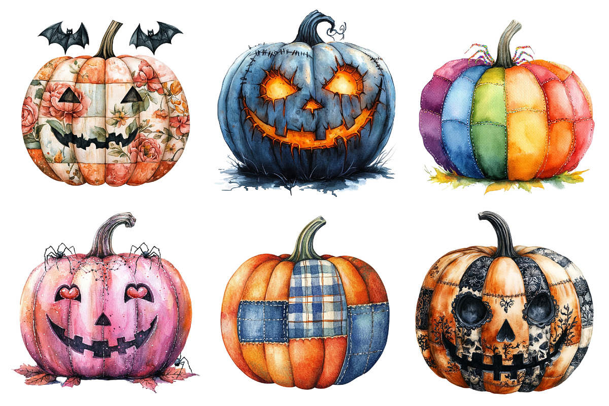 Halloween Patchwork Pumpkin Clipart, an Illustration by Daily.Designs (Photo 3 of 5)