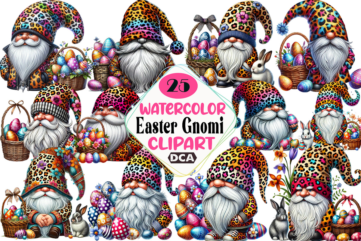 Watercolor Easter Gnomi Clipart, an Illustration by DreamCafeArt (Photo 1 of 4)