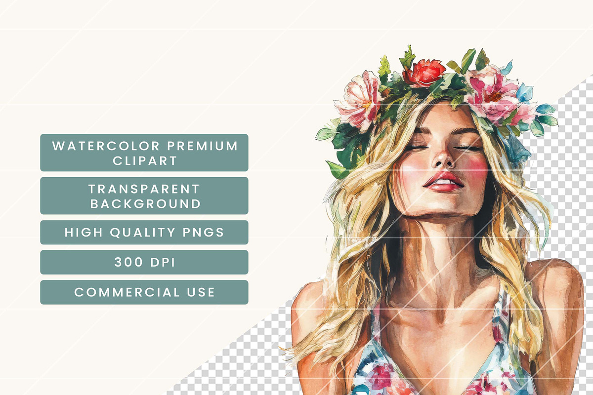 Hibiscus Beach Vacation Clipart, a Person Illustration by BusyDaydesign (Photo 8 of 9)