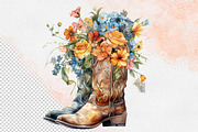 Western Flowers Boots Watercolor PNG, an Object Illustration by iloveTemplate (Thumbnail 4 of 14)