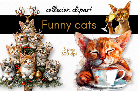 Funny Cats Collection – 3 PNG Images, an Animal Illustration by InkyQueenArt