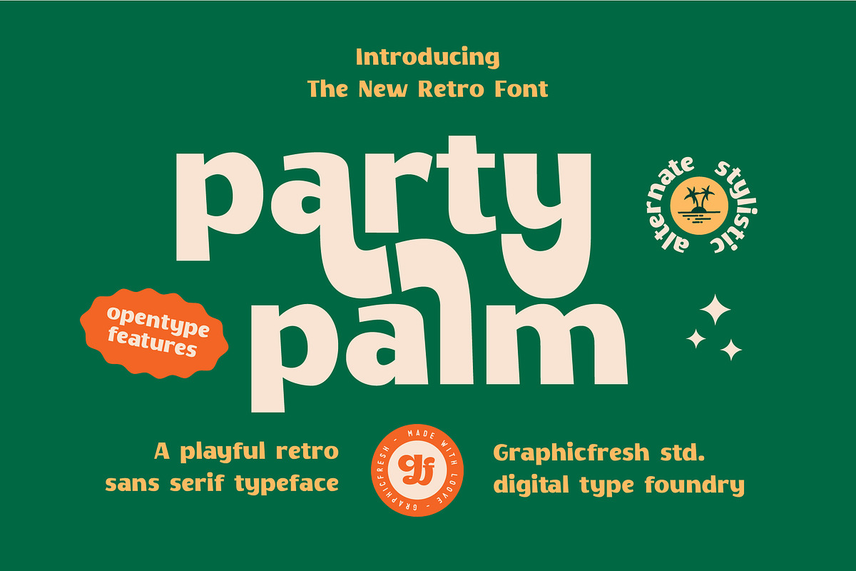 Party Palm Retro Font, a Sans Serif Font by Graphicfresh (Photo 1 of 10)