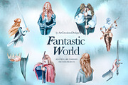 Watercolor Fantastic World Clipart, a Person Illustration by ArtCreationsDesign (Thumbnail 4 of 23)