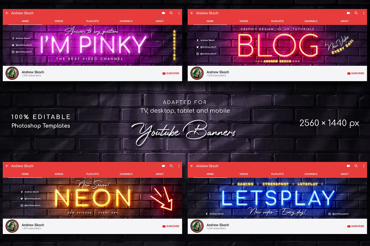 Neon YouTube Channel Art, a Social Media Template by Andrew Skoch Design (Photo 4 of 4)