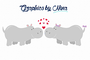 Love Hippos Clipart, a Graphic by Graphics by Nina (Thumbnail 2 of 2)