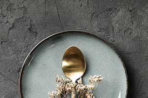Elegant Culinary Flat-Lay Collection with Gold Cutlery, Vintage, a Food & Drink Photo by Natalia Klenova's Shop