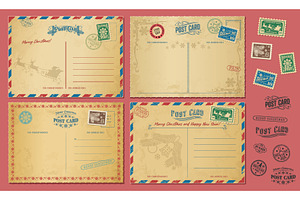 Christmas antique postcards, a Seasonal Illustration by Vector Tradition