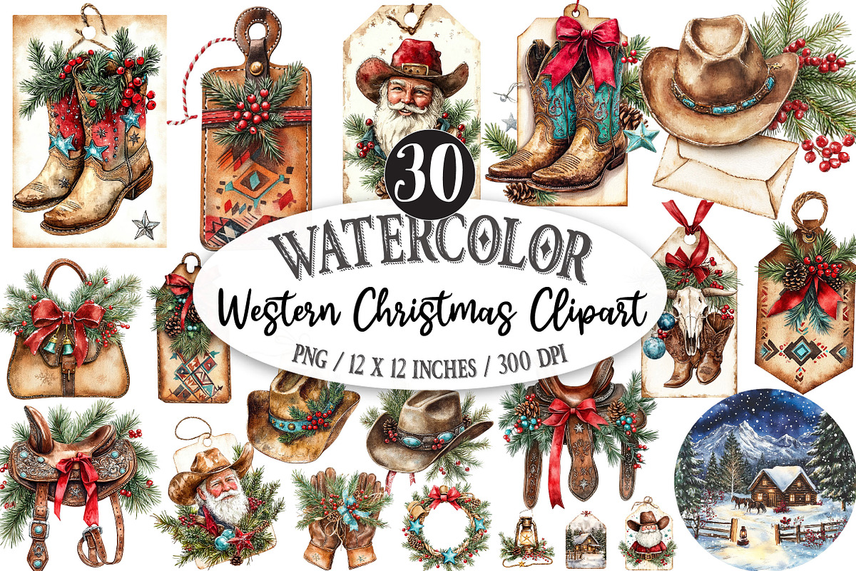 Western Christmas Clipart, a Seasonal Illustration by Designking (Photo 1 of 4)