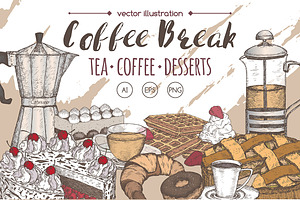 Coffee, tea, dessert set