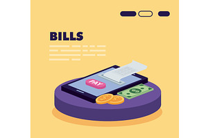 bills lettering and isometric icons, an Object Illustration by studiogstock
