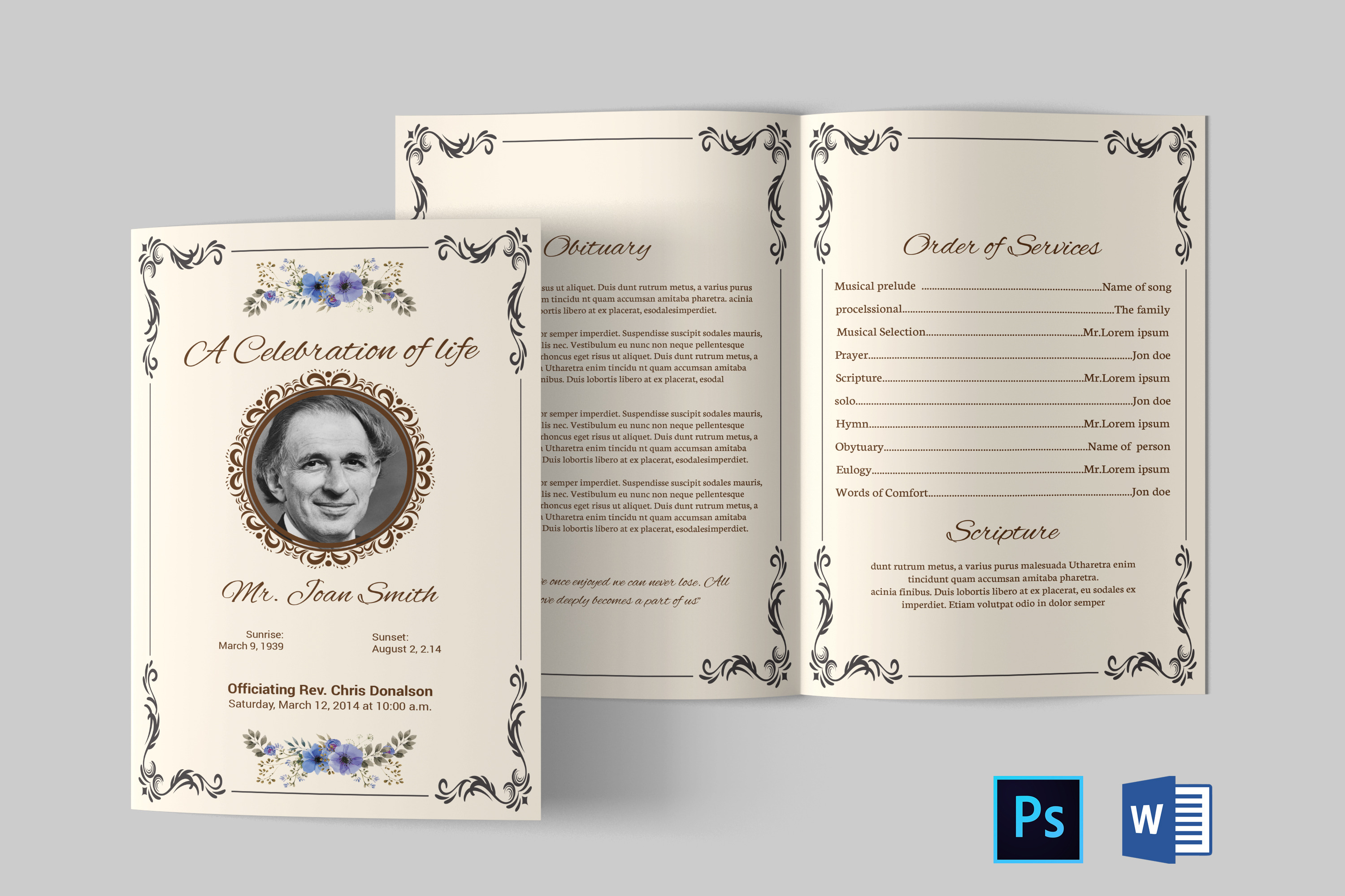 Funeral Program Template | Obituary, a Brochure Template by Designscozy