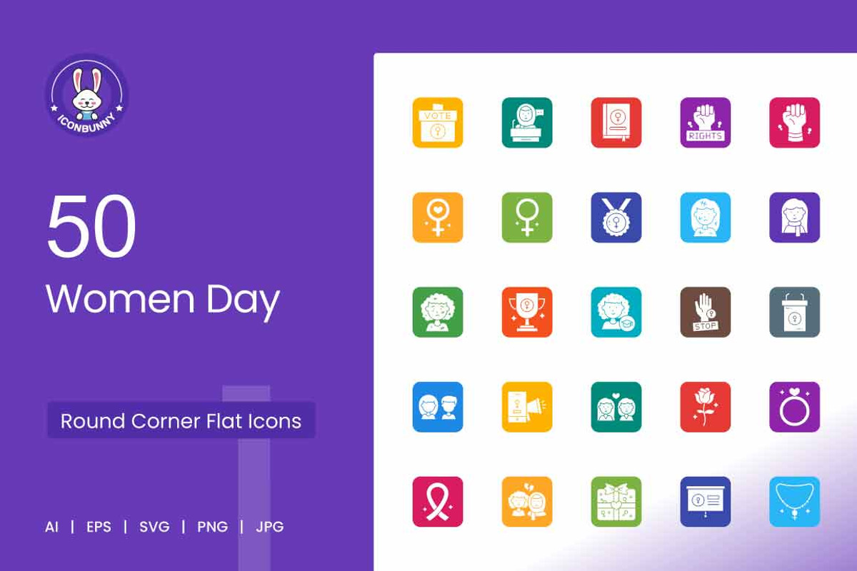 50 Women Day Round Corner Flat Icons, an Icon by IconBunny (Photo 1 of 2)