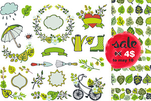 Spring plants decor set.Vector