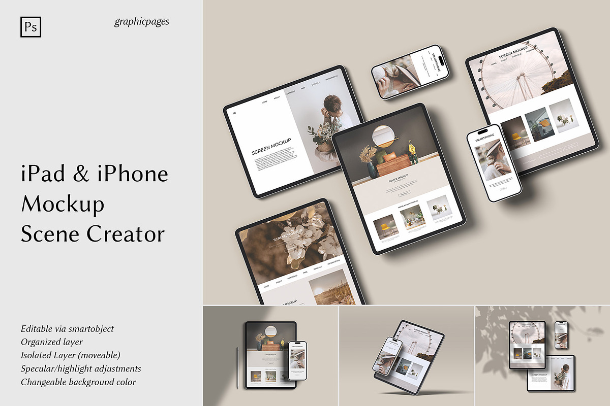 iPad & iPhone Mockup - Scene Creator, an iPad Mockup by graphicpages (Photo 1 of 15)