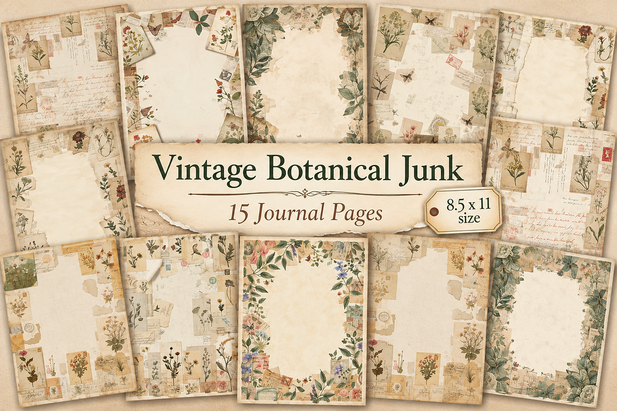 Vintage Botanical Junk Journal Paper, a Background Graphic by Printable Treasure (Photo 1 of 3)