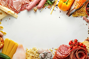 A variety of meats, cheeses, vegetab, a Photo by LOGOCREATIVE